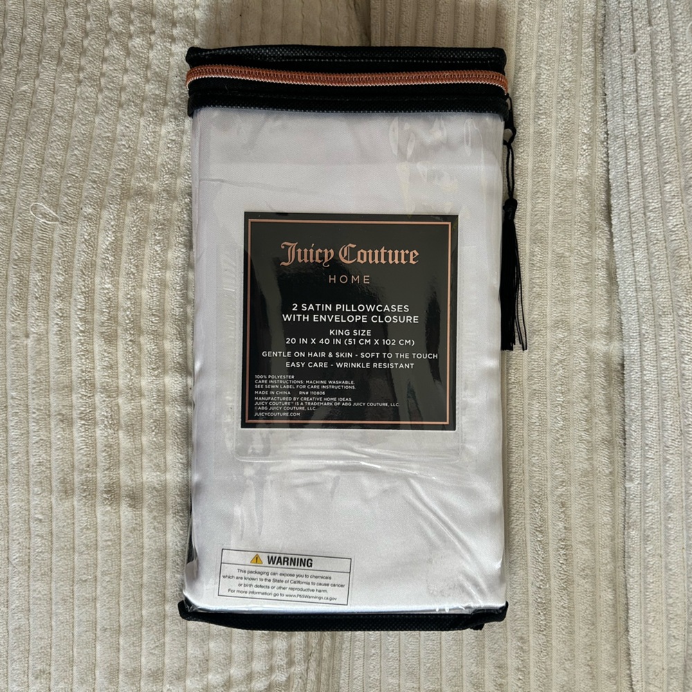 NWT Juicy Couture Satin Pillowcases White